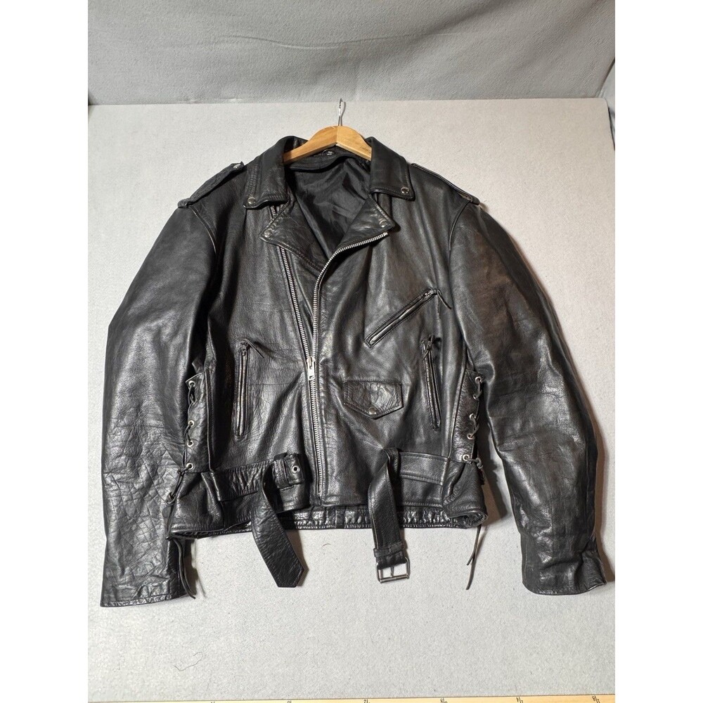 Black Genuine Leather  Jacket Clean  Oiled  Heavy Warm Men’s Size 50